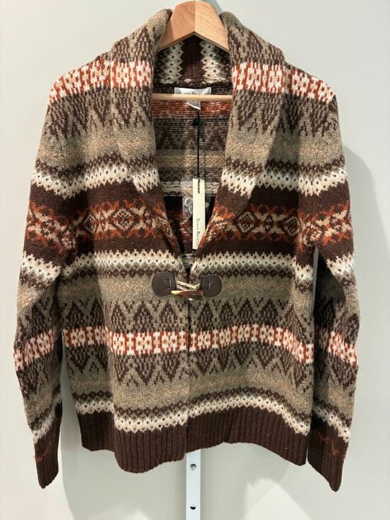 Susan Bristol Sweaters - Susan Bristol 100% Wool Fair Isle Cardigan Sweater L Shawl Collar Horn NWT